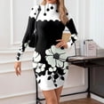 thumbnail image 3 of Women's High-Neck Casual Long Sleeve Vintage Floral Printed Slim-Fit Dress for Spring and Autumn Gatherings,Black,L, 3 of 6