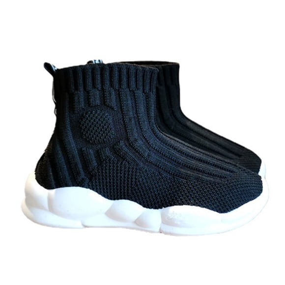 Zapatos de punto para niños, suela antideslizante, transpirables, de alta elasticidad, informales, color negro, 22 (13,5 cm/5,3 pulgadas)
