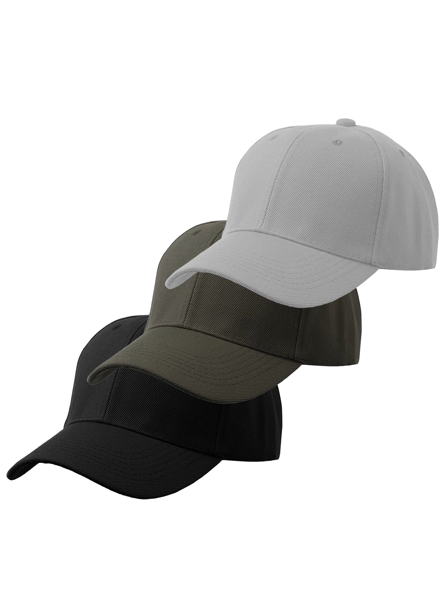 Men's Plain Baseball Cap Adjustable Curved Visor Hat3P Black Charcoal