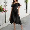 thumbnail image 2 of KICILVS Victorian Dress for Women Color Block Square Neck Bell Sleeve Tie Front Flared Maxi Length Party Dress Gown Black, 2 of 5