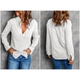 thumbnail image 3 of Blusa de mujer, camisas de manga larga, blusas casuales con cuello en V y botones, 3 of 7