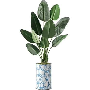 Artificial Tree in Modern Pattern Planter, Fake Bird of Paradise Silk Tree for Indoor and Outdoor Home Decoration - 58" Overall Tall (Plant Pot Plus Tree)