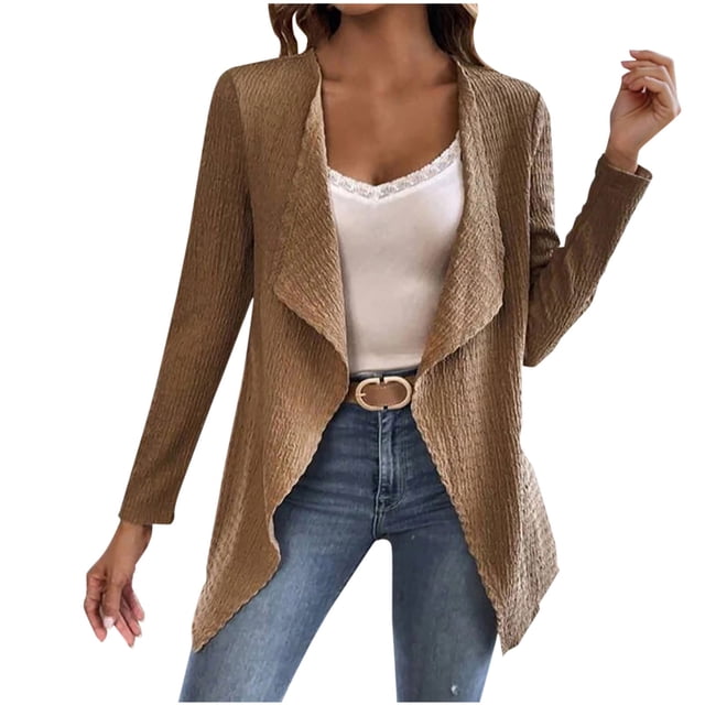 Wlynlyn Plus Size Jackets for Women Fall V-Neck Long Sleeve Cardigan Casual Solid Color Mid-Length Coats