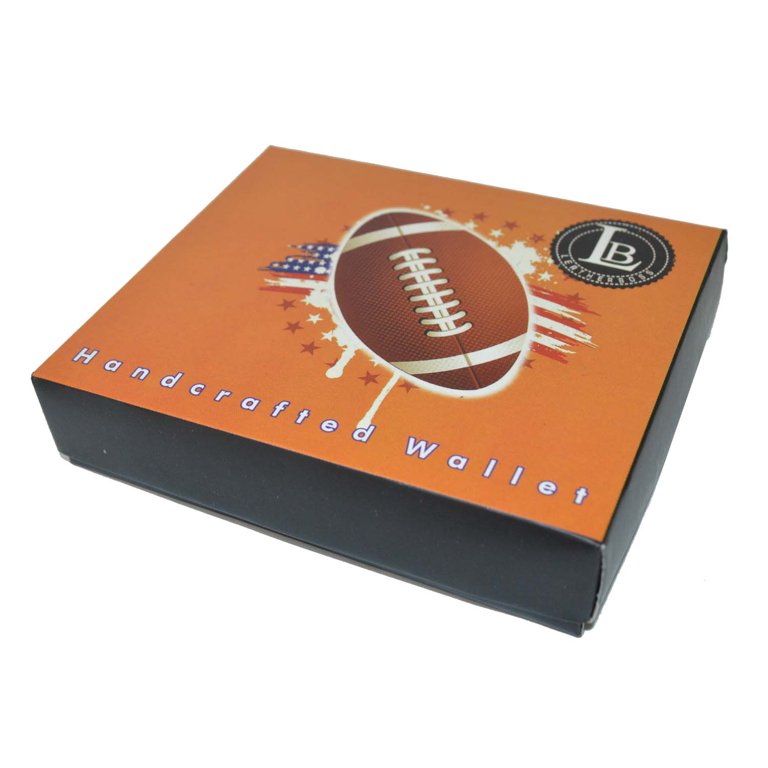 Leatherboss American Football Bifold Wallet - Printed US Flag & Helmet Design, Credit Card Cash Holder, Gift Box