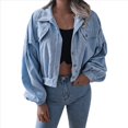 thumbnail image 1 of Chaqueta Corta de para Mujer, Otoño/Invierno, Informal, de Larga, con Botones, y Azul Denim M, 1 of 10