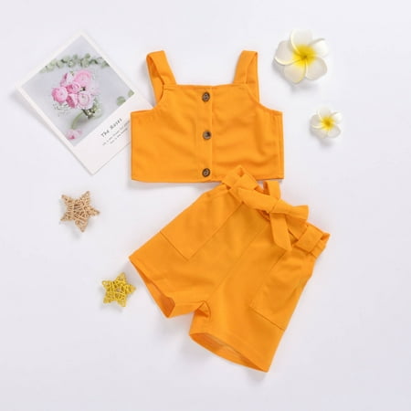 

DAETIROS Skin Friendly Solid Comfy Casual Summer Elastic Two-piece Girls Trousers Yellow