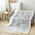 thumbnail image 2 of Persian Sherpa Blanket Oriental Blanket for Teens Adults Room, Vintage Medallion Throw Blanket for Chair Throw Size Bohemian Mandala Fleece Blanket, Grid Checkered Plush Blanket Blue Cozy, 2 of 6