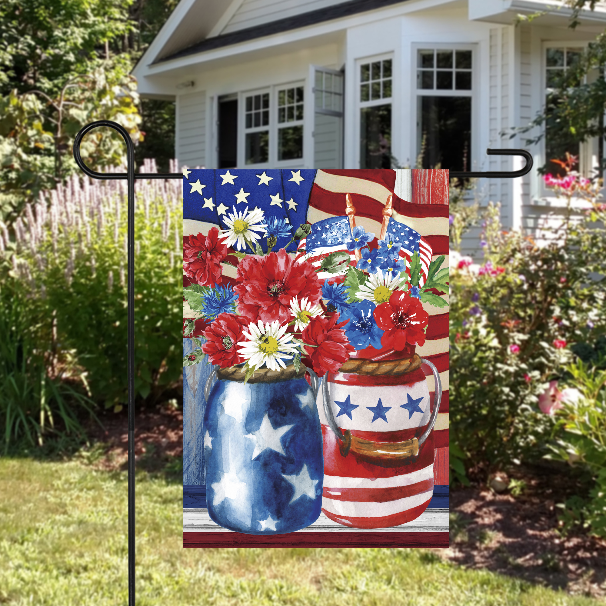 Patriotic Americana Floral Bouquet Outdoor Garden Flag 12.5" x 18"