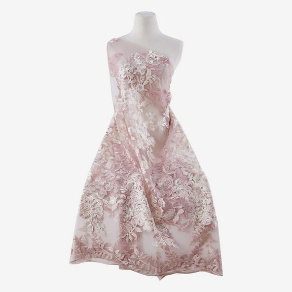 Zelouf Crystal Floral Embroidery Mesh  , Sewing, DIY, Crafts Fabric by the Yard, Mauve/petal, 3 Yard
