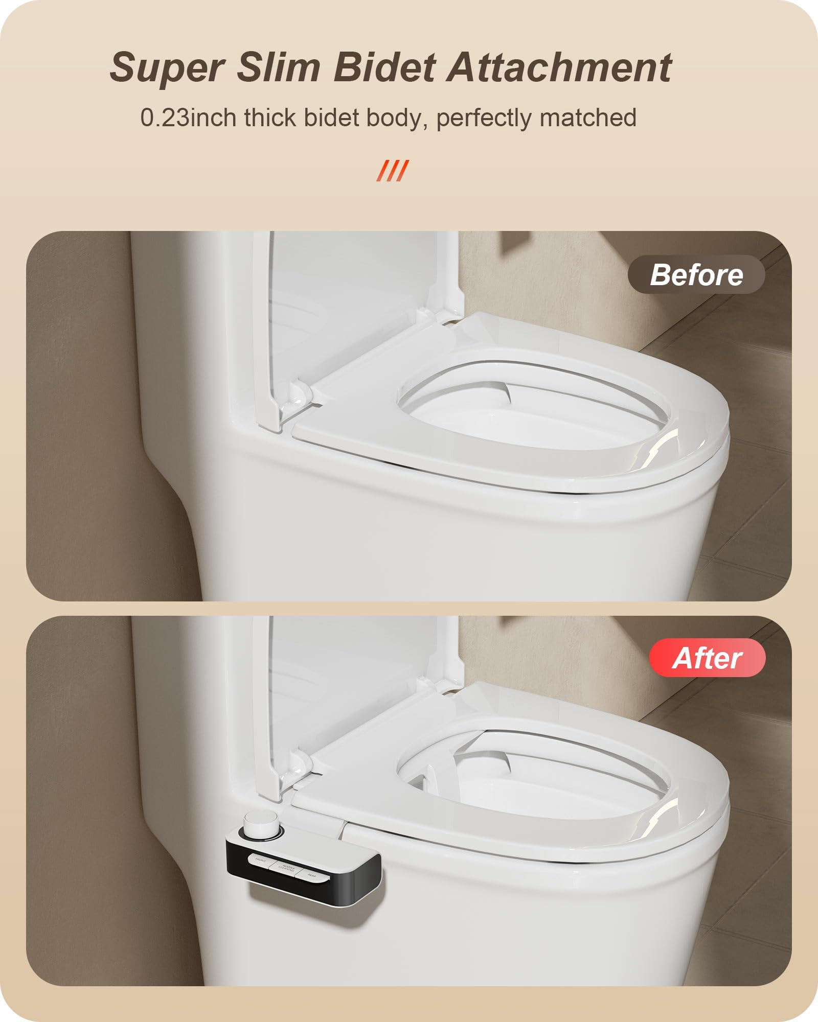 Ultra-slim Bidet Attachment For Toilet Dual Nozzles Feminine & Rear Wash Seat Non Electric Self Cleaning Adjustable Water  (kb001)