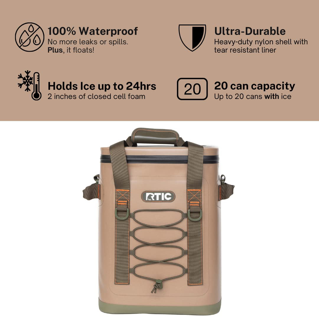 RTIC Outdoors Black 20 Cans Insulated Backpack Cooler | 14092