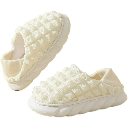 

CoCopeanut Women Fluffy Winter Warm Slippers Block Heel Plush Slip On Slipper Indoor Outdoor Shoes