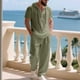 thumbnail image 4 of Ceisia Men's Loose Fit Cotton-Linen Like 2-Piece Set Hooded Short Sleeve Shirt with Elastic Waist Wide Leg Pants Gifts, 4 of 9