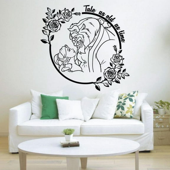 Beauty And The Beast Tale As Old As Time Beauty And Beast Portrait Silhouette Belle Disney Princess Disney Movie Vinyl Wall Art Sticker Decal Wall Decoration Home Kids Room Design Size (30x30 inch)