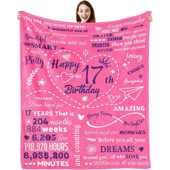 MMYGU 17th Birthday Gifts for Girls 17th Birthday Decorations for Girls 17 Year Old Girl Gifts for Birthday BlanketHappy Birthday Gift for 17 Year Old Girls Daughter Granddaughter Sister 50x60in