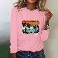 thumbnail image 2 of IROINNID Pink Tops for Women Spring Graphic Printed Long Sleeve Round Neck Casual Tee ,Pink, 2 of 5