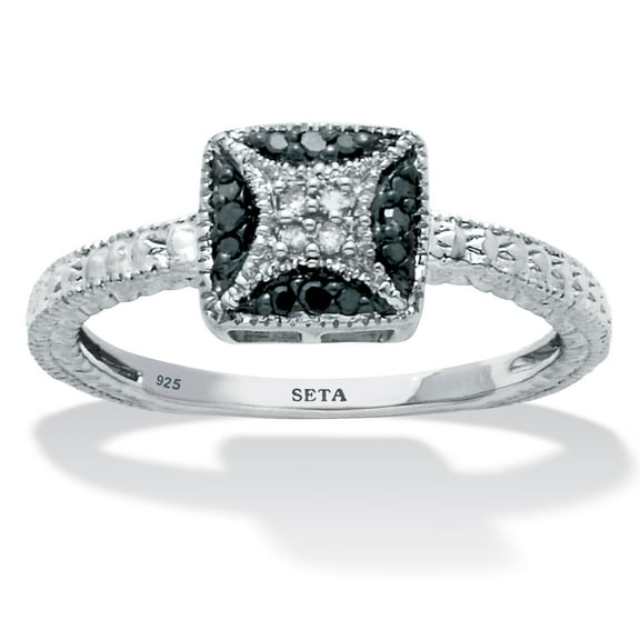 .10 TCW Black and White Diamond Sterling Silver Square Ring