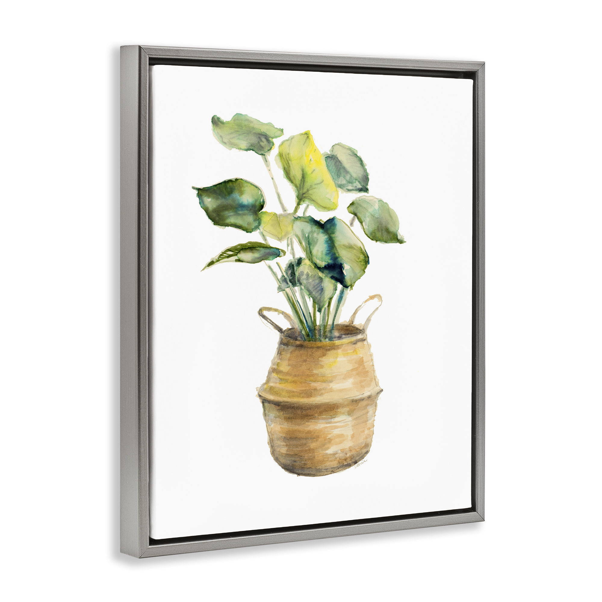 Stupell Industries Plant In Pottery Botanical & Floral Painting Gray Floater Framed Art Print Wall Art, 25 x 31