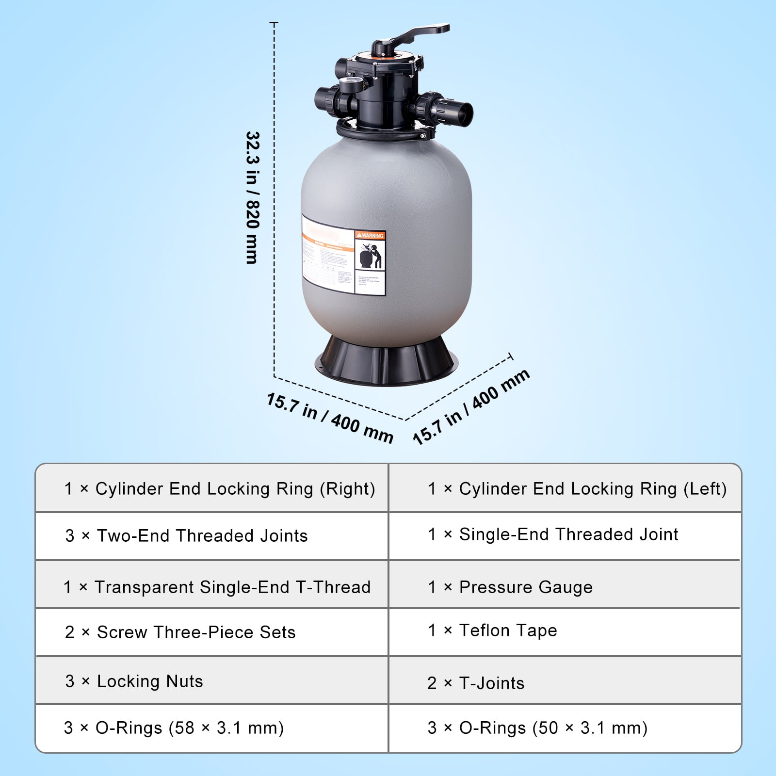 VEVOR 16" Sand Filter Above Inground Swimming Pool Sand Filter with 7-Way Valve