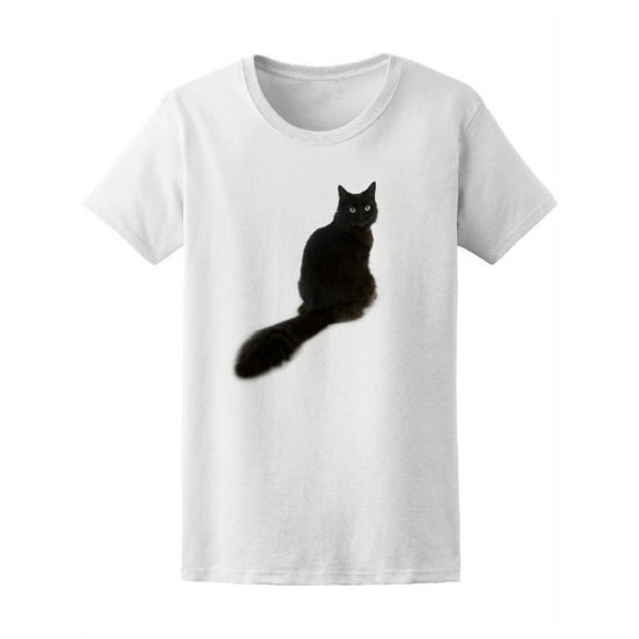 A Fluffy Black Cat T-Shirt Women -Image by Shutterstock, Female Large