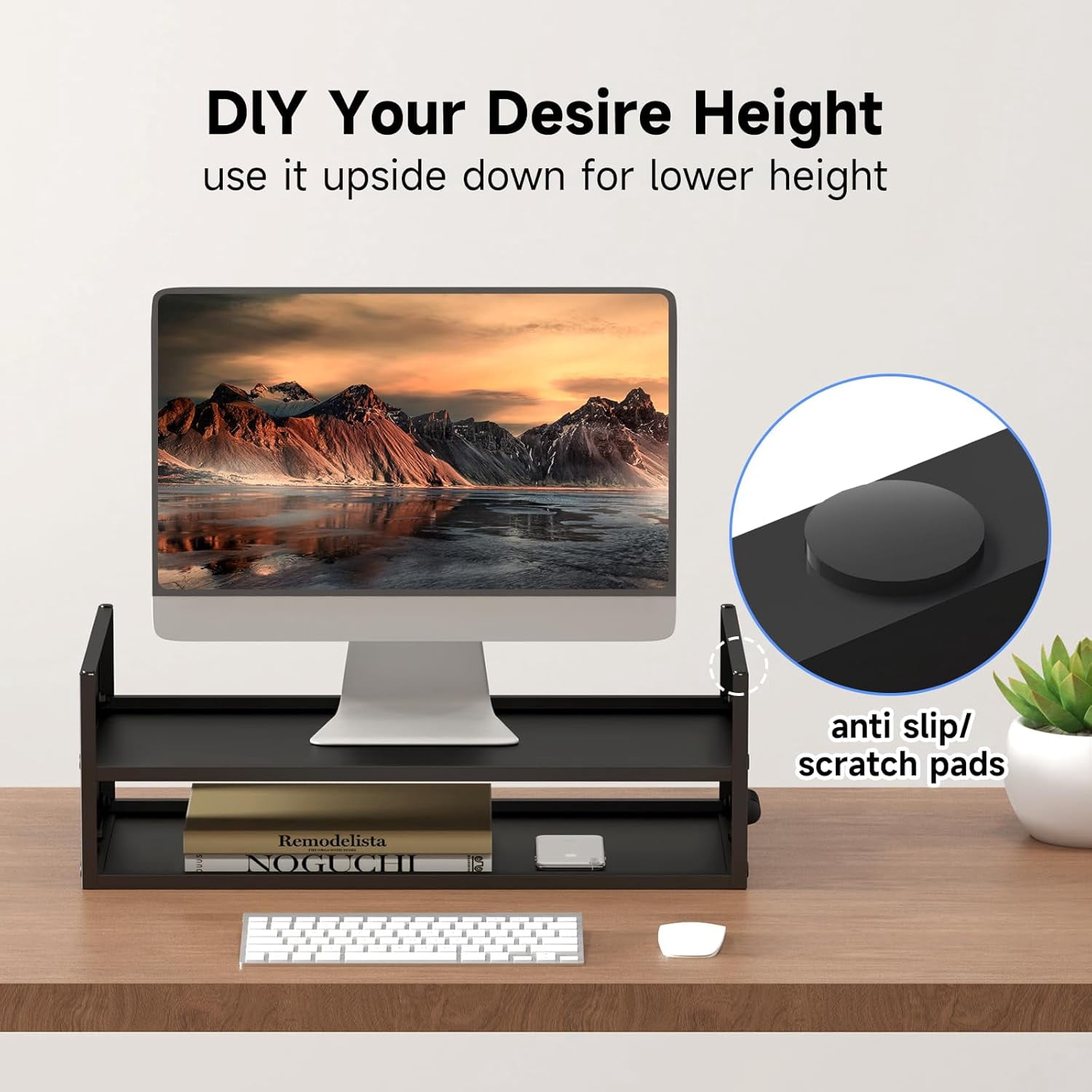 Monitor Stand Riser, Desktop Stand, Computer Stand, Ergonomic Design, Two-Level Design, Desktop Organization, Keyboard Smartphone Storage, Printer Stand, Display Stand, 16.5 x 9.3 x 5.6