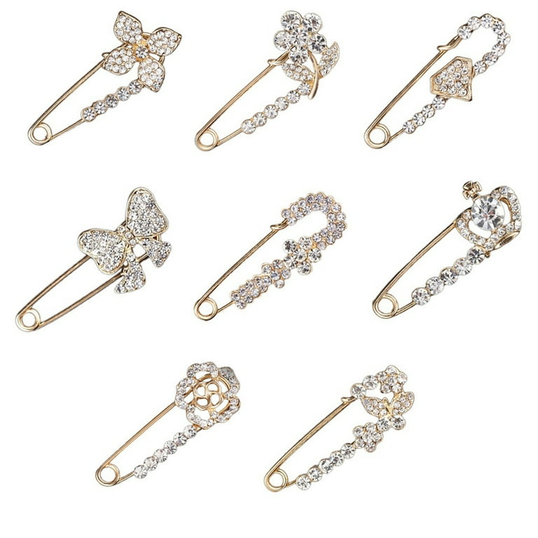 Homemaxs 8pcs Rhinestone Brooch Safety Pin Delicate Sweater Shawl Pin Clothing Accessory (Assorted Style), Women's, Size: 4.00, Grey Type