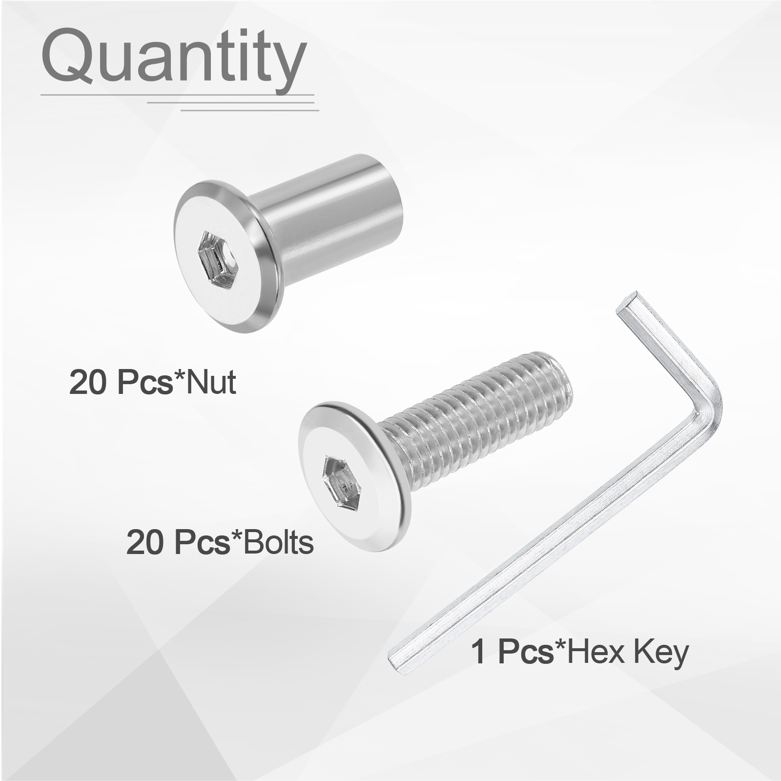 Uxcell 20Sets M8x30mm Hex Drive Socket Cap Bolt M8*18mm Nuts with M5 Hex Wrench Silver