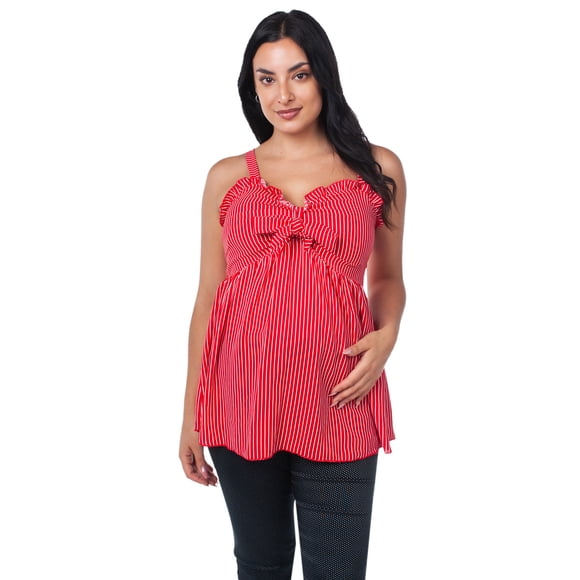 Blusa Maternidad Rayada Fresca Cómoda Ropa Embarazo Blusa Mujer Juvenil Tirantes Con Lazo Color Rojo