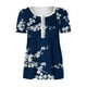thumbnail image 4 of Blusas Umfun de manga corta para mujer, cuello en V, botones, informal, blusa plisada estampada, azul marino, talla 3XL, 4 of 5