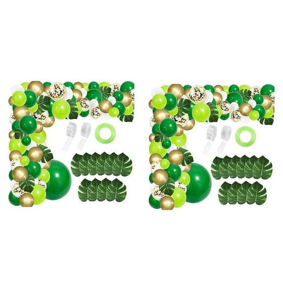 268Pcs Jungle Balloon Arch Green Balloon Decoration, with Artificial Tropical Palm Leaves for Birthday