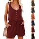 thumbnail image 4 of Verano sin mangas romper mujeres casual Scoop Masajeadores de cuello botón Abrigos plumas cintura tie Tank Top jumpsuit con bolsillo, 4 of 6
