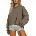 thumbnail image 4 of Olyvenn Womens Plus Size Sweatshirts Crew Neck Long Sleeve Shirts Casual Loose Side Split Fall Outfits Y2K Pullover Clothes Coffee L, 4 of 6