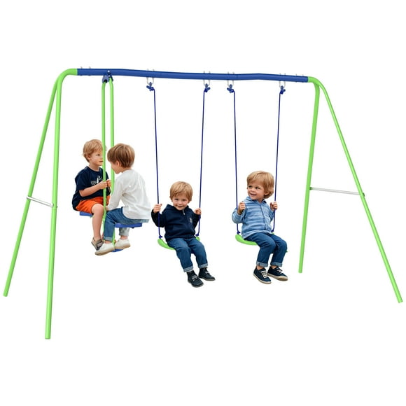 Outsunny Kids Swing Set with Glider, Outdoor Playground Playset, Green