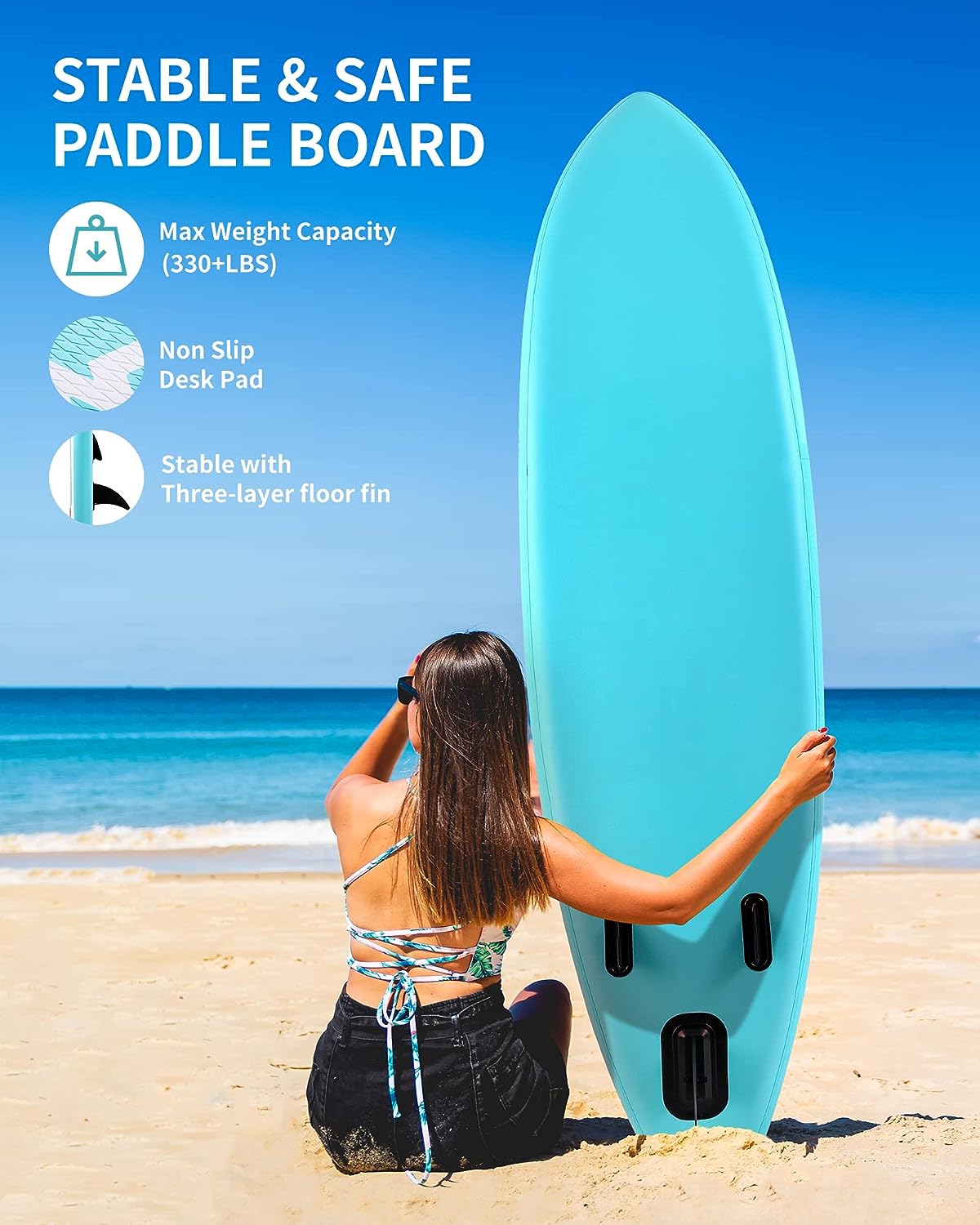 Inflatable Stand up Paddle Board SUP Inflatable Paddle Board with Paddleboard Accessories Triple Action Pump Fishing Green - image 4 of 8
