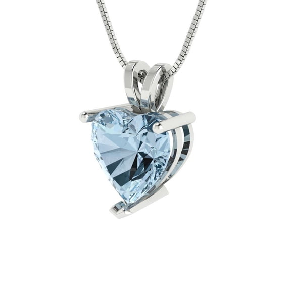 2 ct Brilliant Heart Cut Solitaire VVS1 Genuine Blue Natural Sky Blue Topaz Solid 14k White Solid Gold Everyday Affordable Designer Necklace Pendant with 16" Solid Gold Chain by Clara Pucci