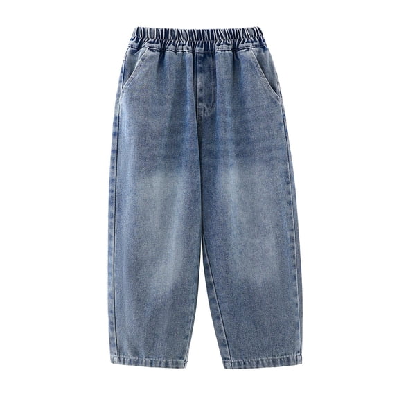 ZXLBBD Boys Classic Straight Leg Elastic Waist Denim Jeans for Kids Casual Holiday Wear Trousers Comfort Fit Outdoor