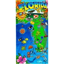 Florida Map Beach Towel 30 x 60 inch 100% Cotton - Sunshine State Multicolor