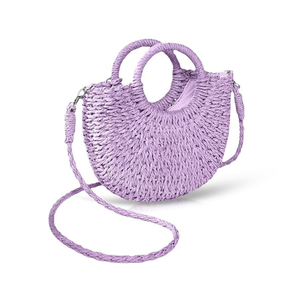 Bolsa QTKJ Mini Semicírculo de Rattan para Mujer Morada