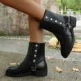 thumbnail image 5 of Dakaela Womens Ankle Boots Fold Over Buckles Combat Riding Short Booties Chunky Heel Wide Mid Calf Boots, 5 of 9
