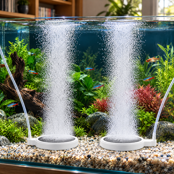 Brencavio 2 pack Aquarium Air Stone, Nano Sintered Diffuser, Quiet Fine Bubble for Freshwater & Saltwater Tanks, 4x4 in