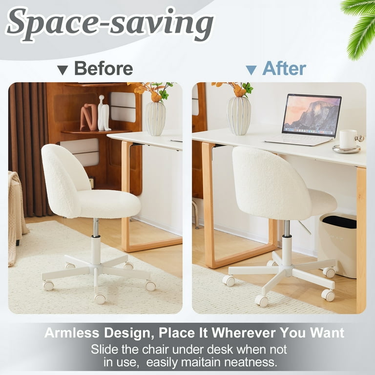 Ktaxon Armless Home Office Desk Chair, Teddy Velvet Swivel Vanity