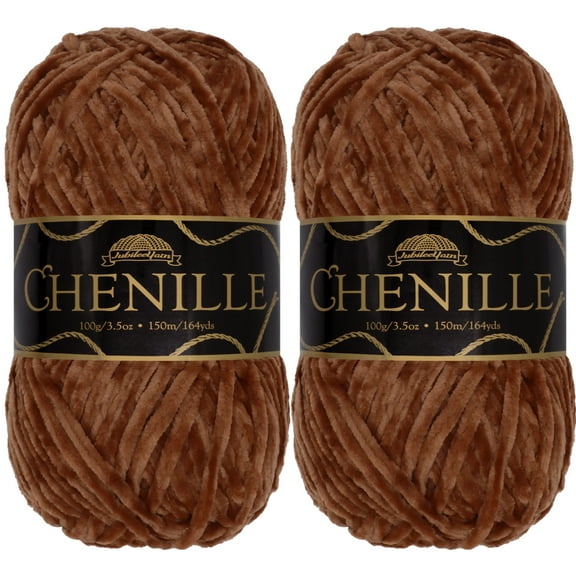 JubileeYarn Chenille Yarn - Worsted Weight Yarn - 100g/skein - Coffee Bean - 2 Skeins