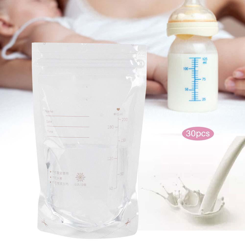 OTVIAP Breast Milk Storage Bag 200ml Disposable Leak Proof Large Capacity Breast Milk Bag Space Saving Self-Supporting Bag 30pcs