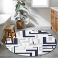 thumbnail image 3 of Modern Geometric Navy Blue Round Area Rug 3.3Ft Washable Circle Rugs for Dining Room Table, Abstract Minimalist Artwork Lines Non-Slip Carpet Floor Mats Indoor Outdoor Carpet Runner Home Decor, 3 of 8