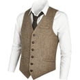 thumbnail image 1 of GFDYREE Men's Slim Fit Herringbone Tweed Suits Vest Premium Wool Blend Waistcoat, 1 of 7