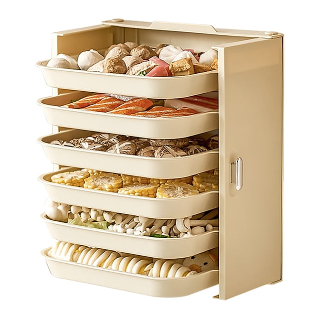 Bandejas de verduras superpuestas, sin perforaciones, plegables, de PP blanco, montadas en la pared, bandejas de verduras multicapa de mano para el hogar, 6 capas