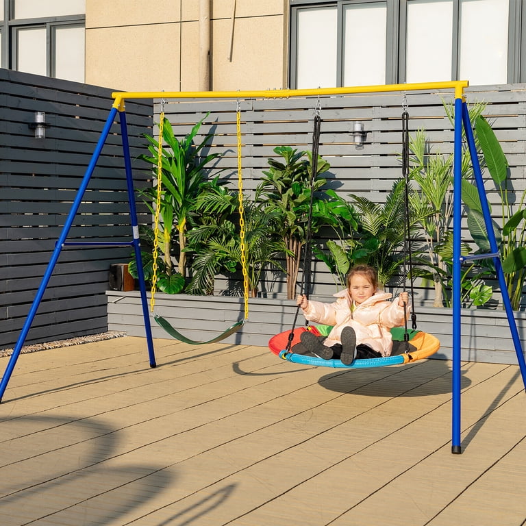 Gymax Swing Frame Stand with 2 Swing Set Backyard w/ Stakes