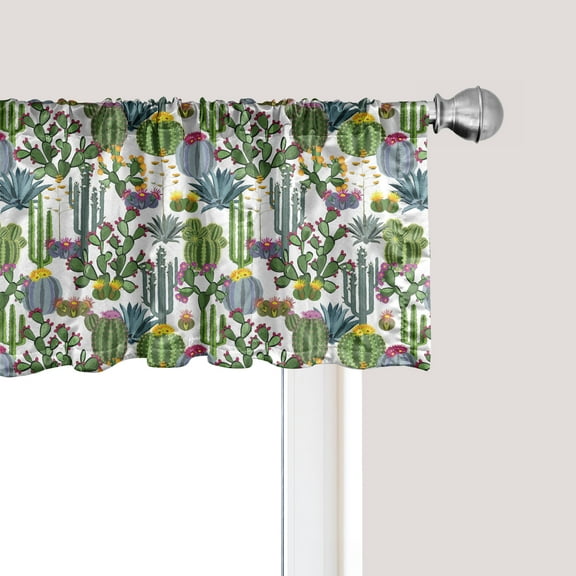 Ambesonne Cactus Window Valance, Blue Agave and Prickly Pear, 54" X 18", Multicolor