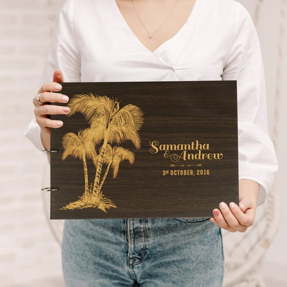 Darling Souvenir Personalized Engraved Laser Cut Wedding Guest Book Wooden Cover Sign-in Book Registry Guestbook Scrapbook-UB