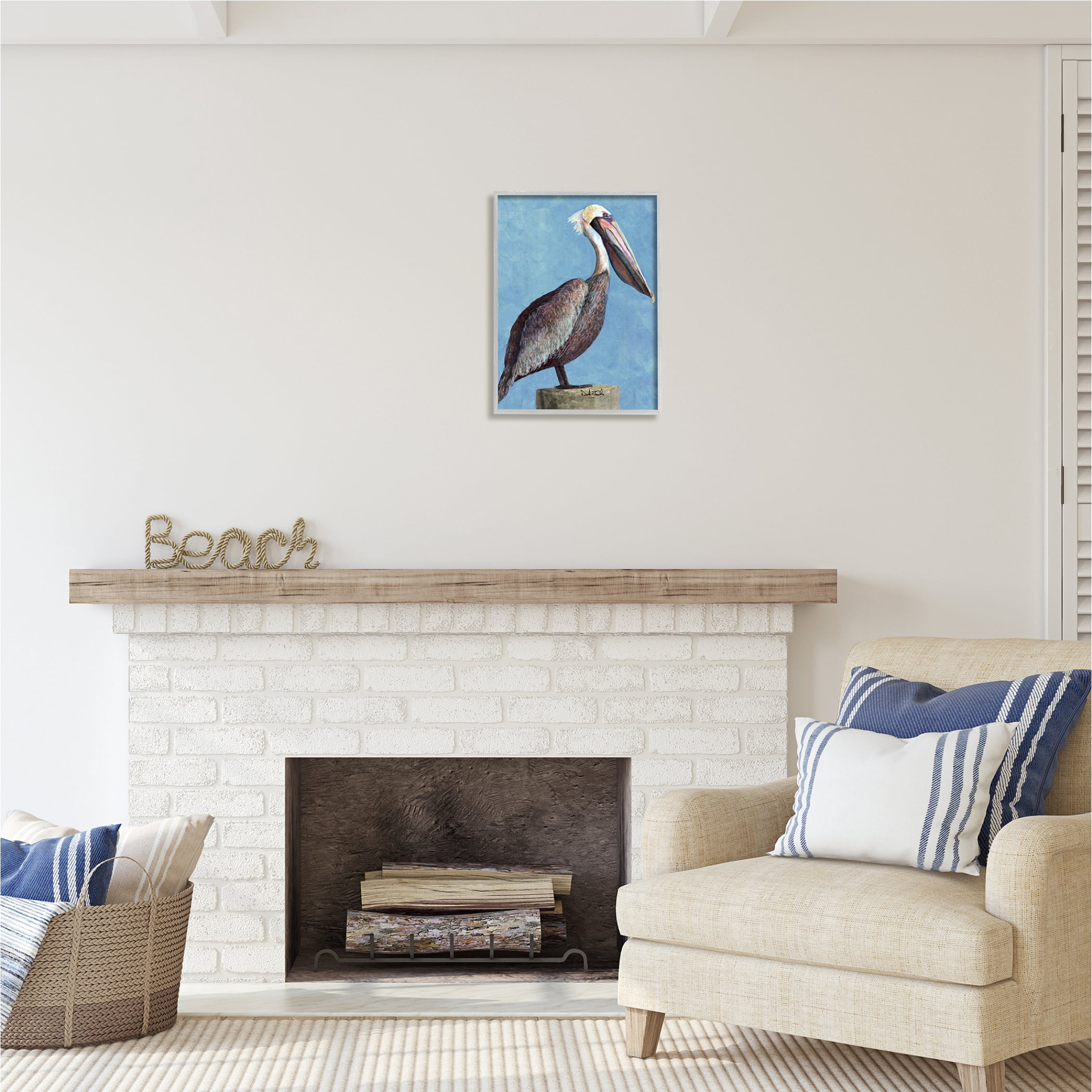 Stupell Industries Blue Pelican Portrait Animals & Insects Painting Gray Framed Art Print Wall Art, 16 x 20